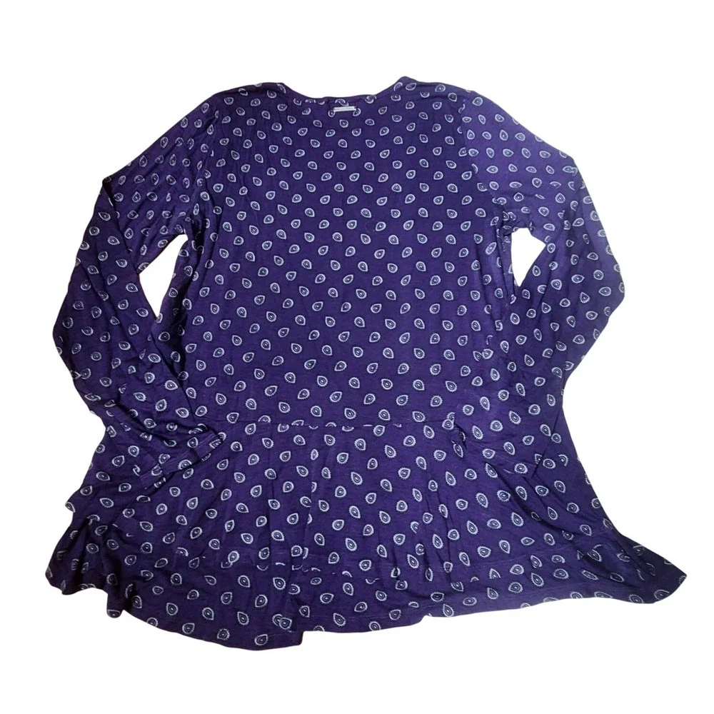 Michael‎ Kors Purple Paisley Top Long Sleeve Ruffle Hem Crew Neck Colorful XL